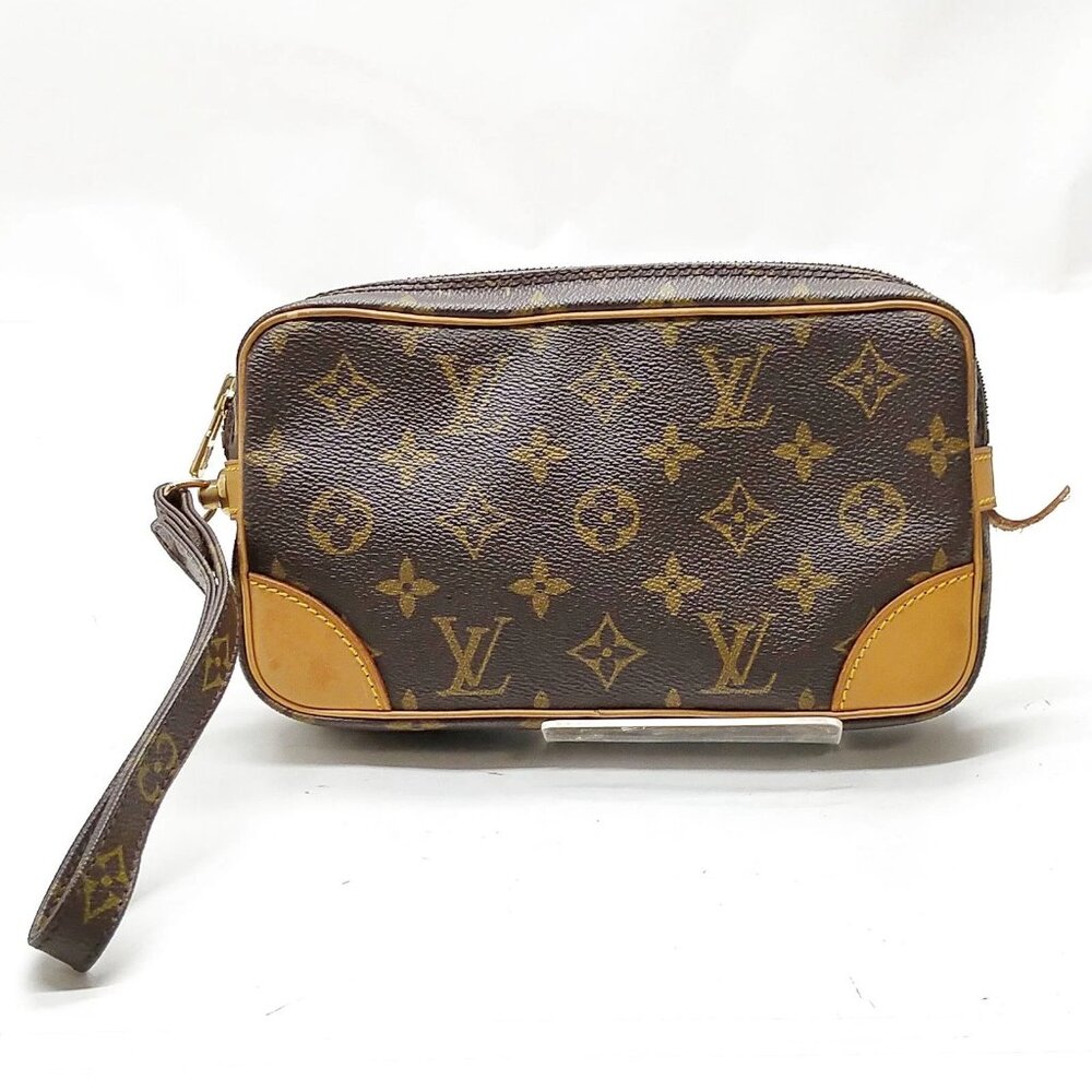 Authentic Louis Vuitton Marly Dragonne PM Brown Monogram Clutch mn302-030526